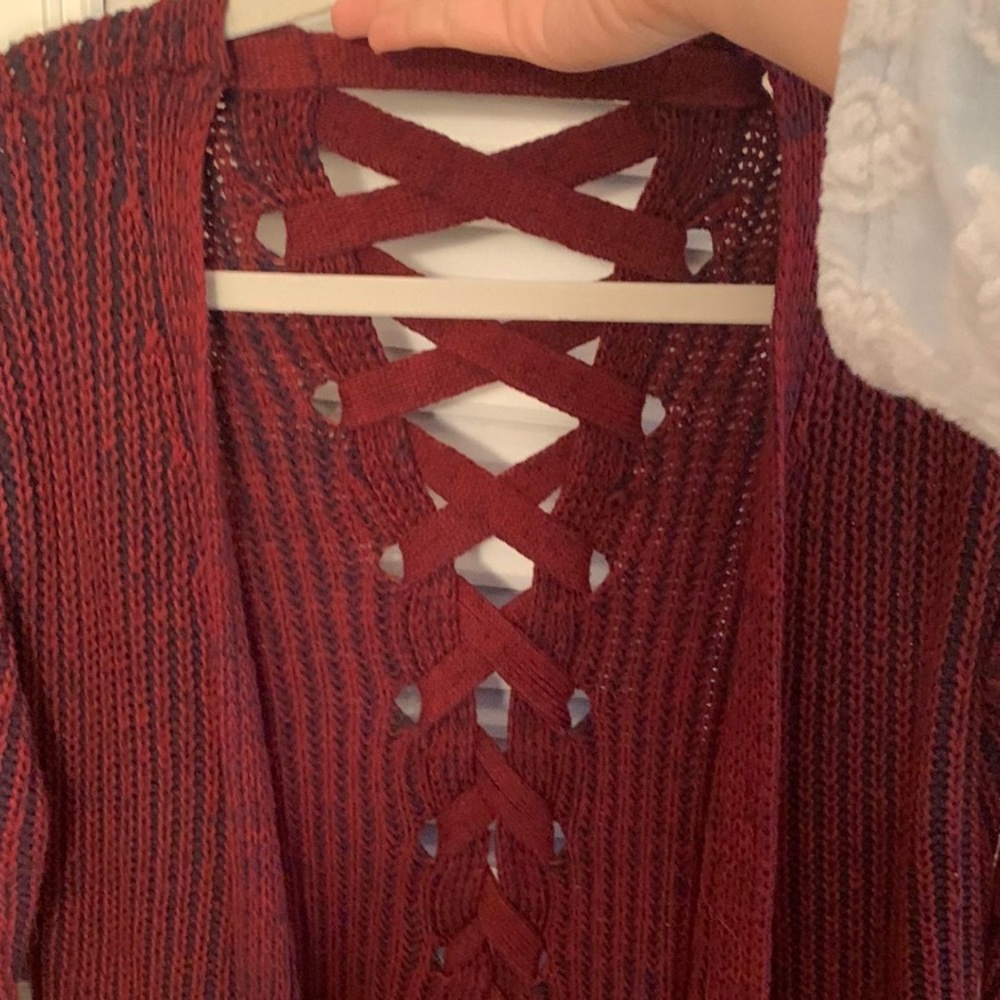 Red knitted cardigan